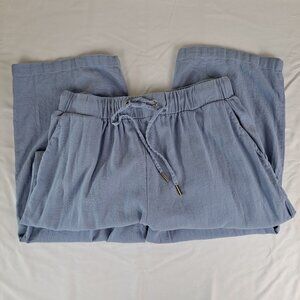 Calligraphie Size Large Light Blue Linen Blend Pants Elastic Waist Straight Leg